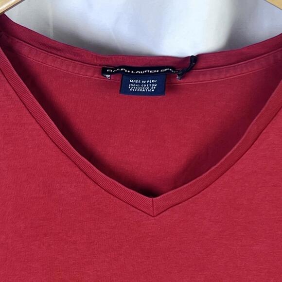 Ralph Lauren Sport Casual Short Sleeve Pullover V Neck T Shirt Womens Sz SL Red - Picture 3 of 8